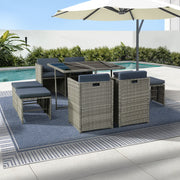 9 Piece Wicker Outdoor Dining Set - Mixed Grey - Homecoze
