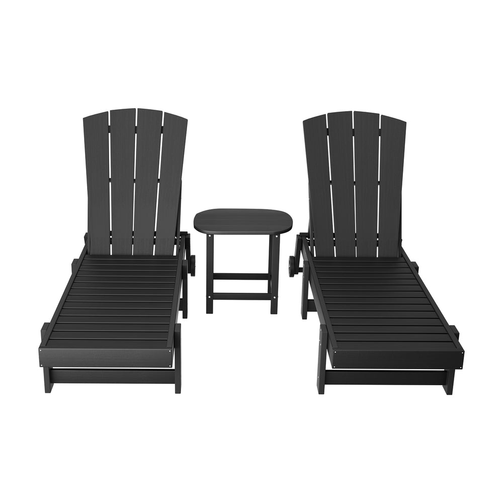 Gardeon Sun Lounge Lounger Table and Chairs Beach Chair HDPE Patio Outdoor Furniture Wheels Black - Homecoze