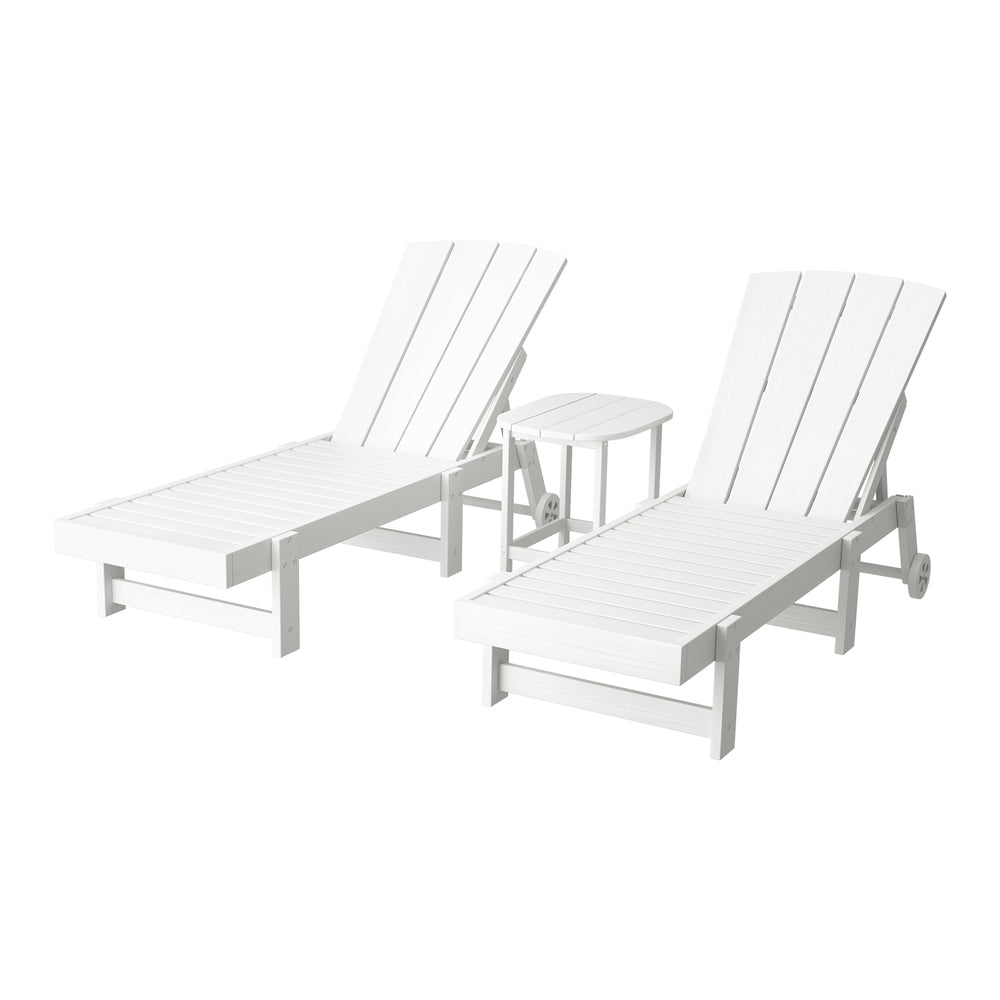 Gardeon Sun Lounge Lounger Table and Chairs Beach Chair Adirondack HDPE Patio Outdoor Furniture Wheels White - Homecoze
