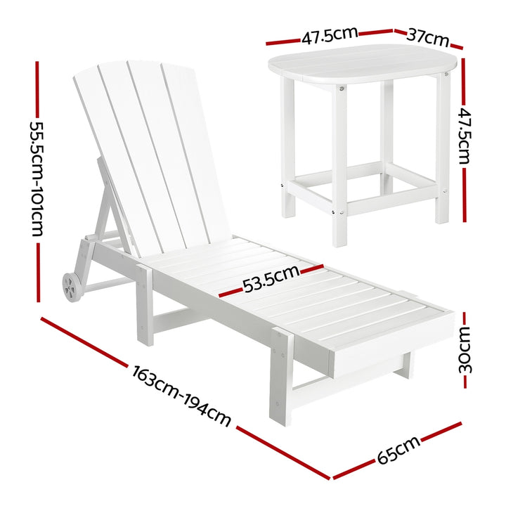 Gardeon Sun Lounge Lounger Table and Chairs Beach Chair Adirondack HDPE Patio Outdoor Furniture Wheels White - Homecoze