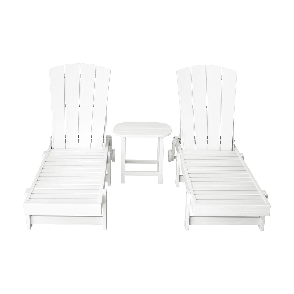 Gardeon Sun Lounge Lounger Table and Chairs Beach Chair Adirondack HDPE Patio Outdoor Furniture Wheels White - Homecoze