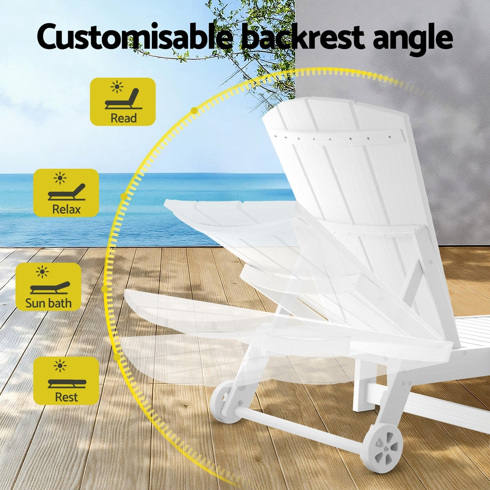 Gardeon Sun Lounge Lounger Table and Chairs Beach Chair Adirondack HDPE Patio Outdoor Furniture Wheels White - Homecoze