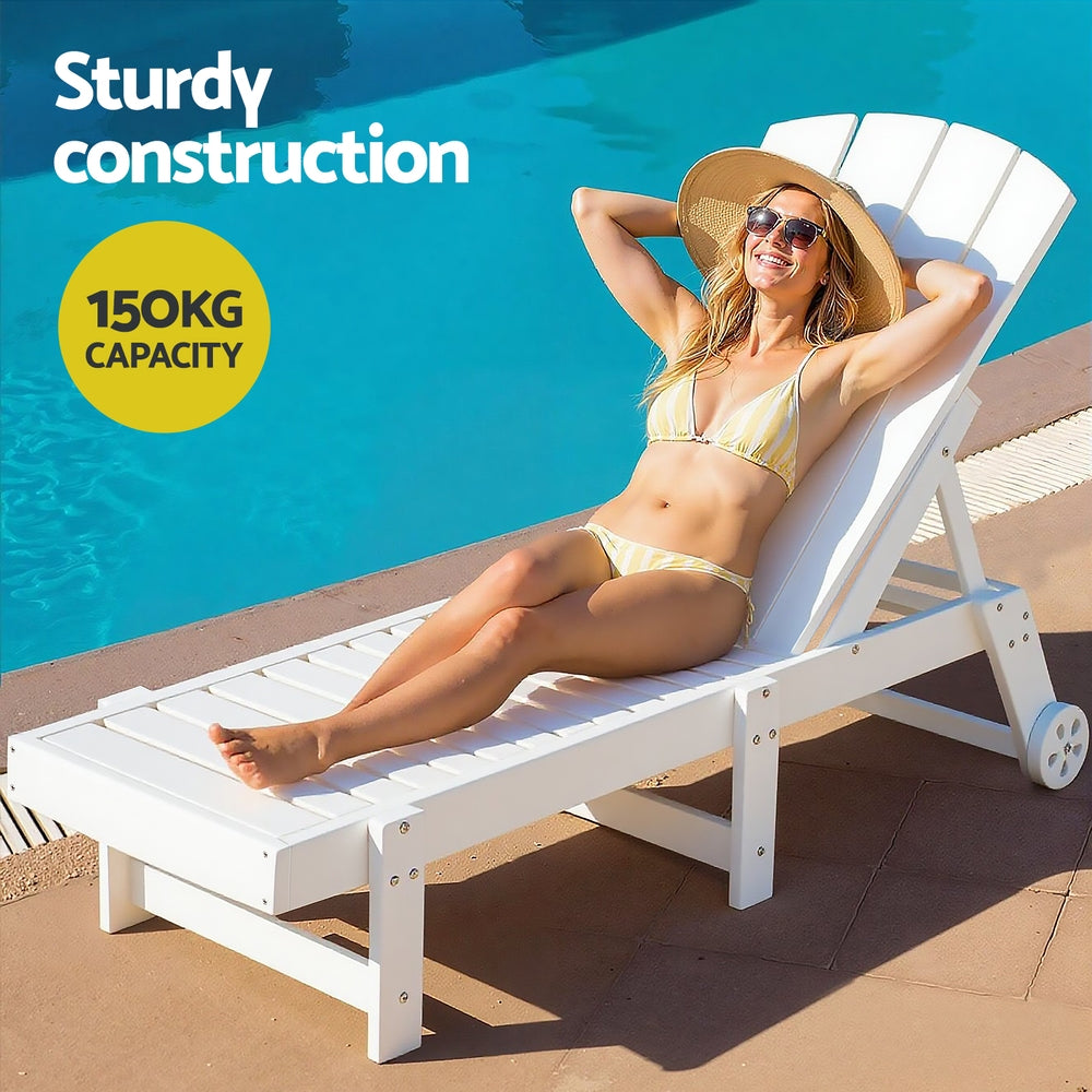 Gardeon Sun Lounge Lounger Table and Chairs Beach Chair Adirondack HDPE Patio Outdoor Furniture Wheels White - Homecoze