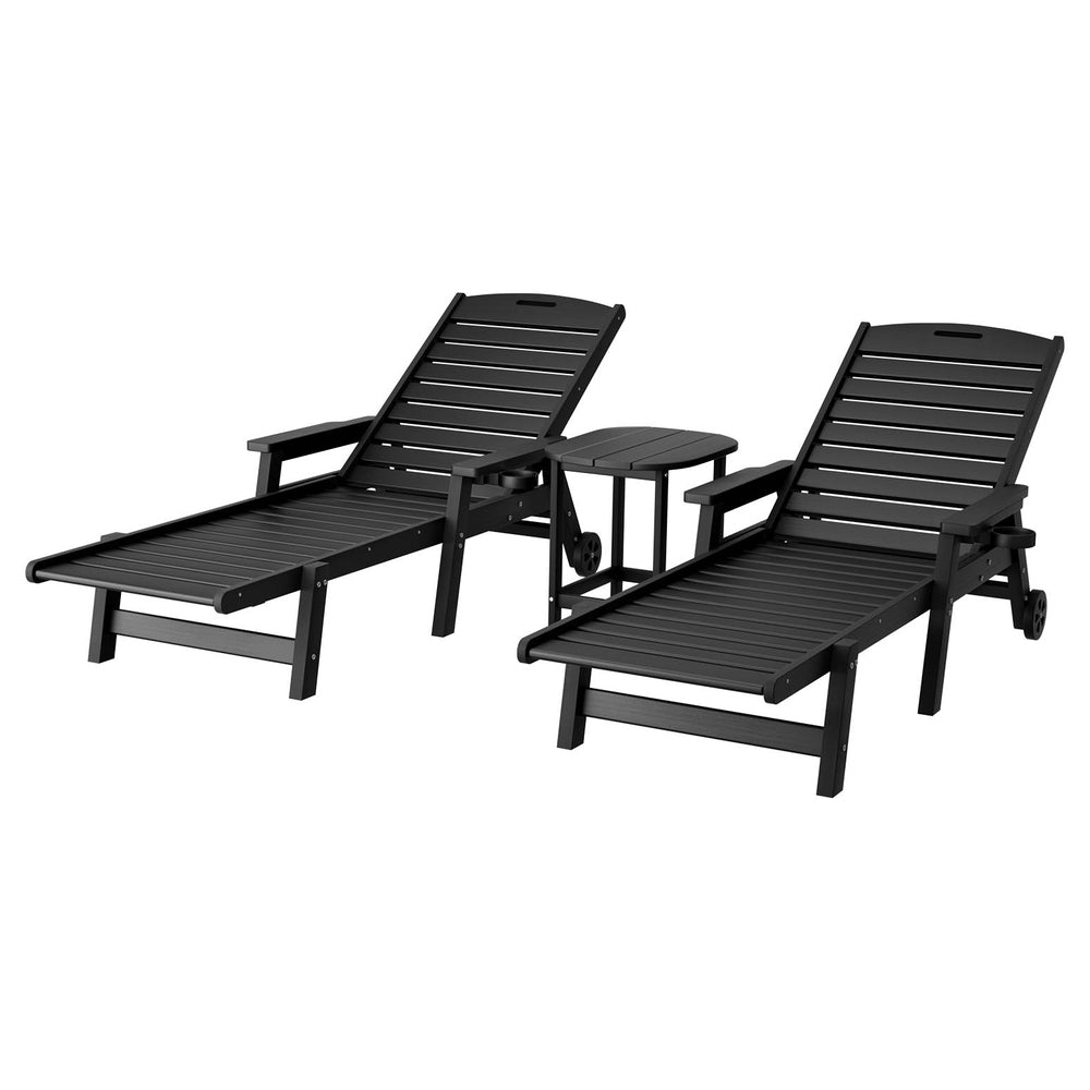 Gardeon Sun Lounge Lounger Beach Chair HDPE Patio Outdoor Furniture with Wheels Black - Homecoze