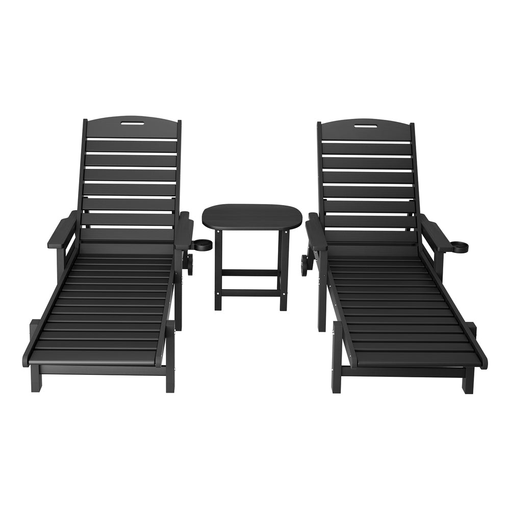 Gardeon Sun Lounge Lounger Beach Chair HDPE Patio Outdoor Furniture with Wheels Black - Homecoze