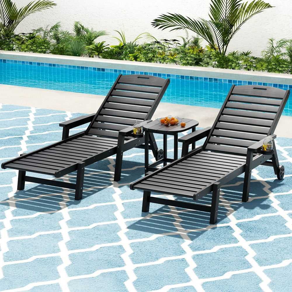 Gardeon Sun Lounge Lounger Beach Chair HDPE Patio Outdoor Furniture with Wheels Black - Homecoze
