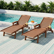 Gardeon Sun Lounge Lounger Table and Chairs Beach Chair HDPE Patio Outdoor Furniture Wheels Brown - Homecoze