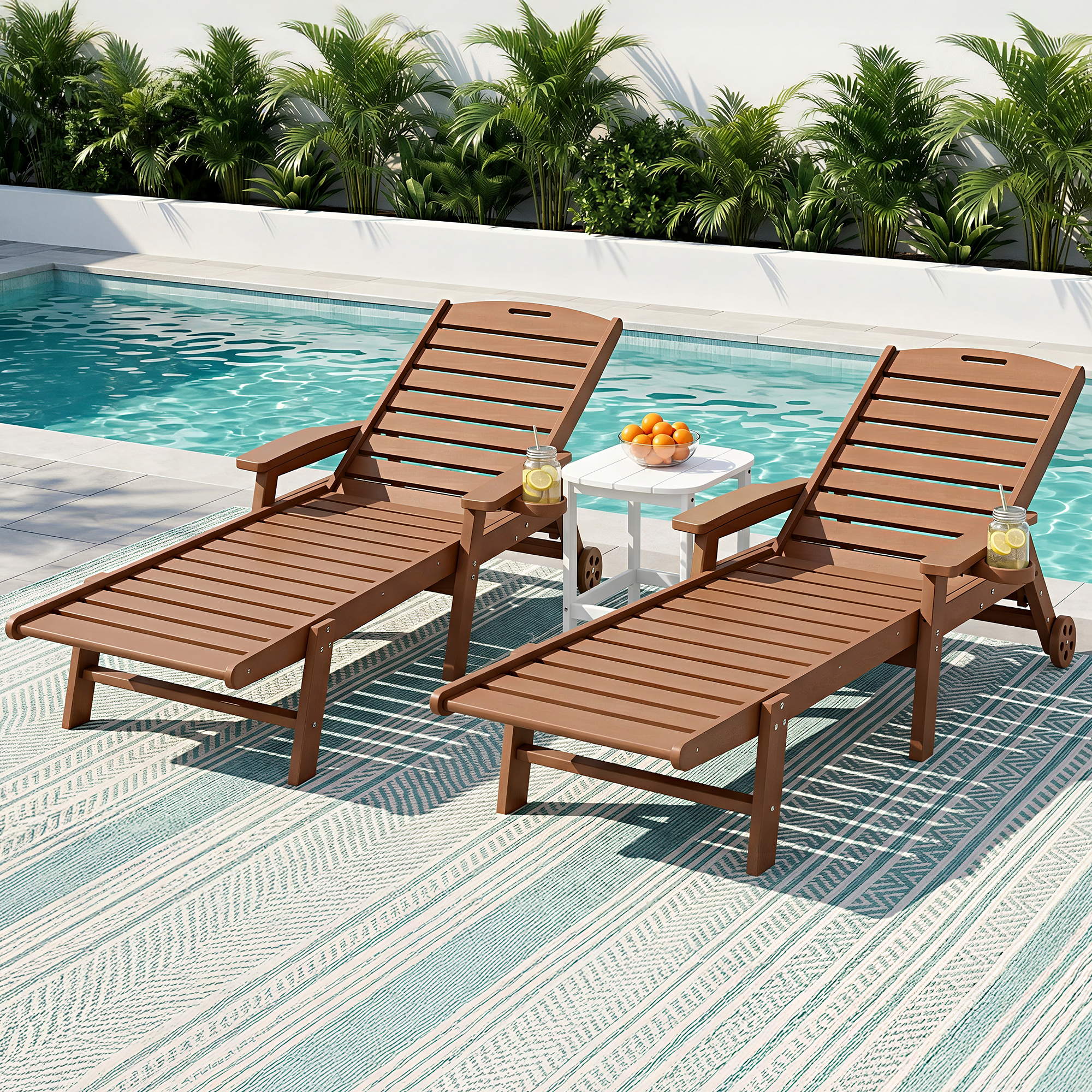 Gardeon Sun Lounge Lounger Table and Chairs Beach Chair HDPE Patio Outdoor Furniture Wheels Brown - Homecoze