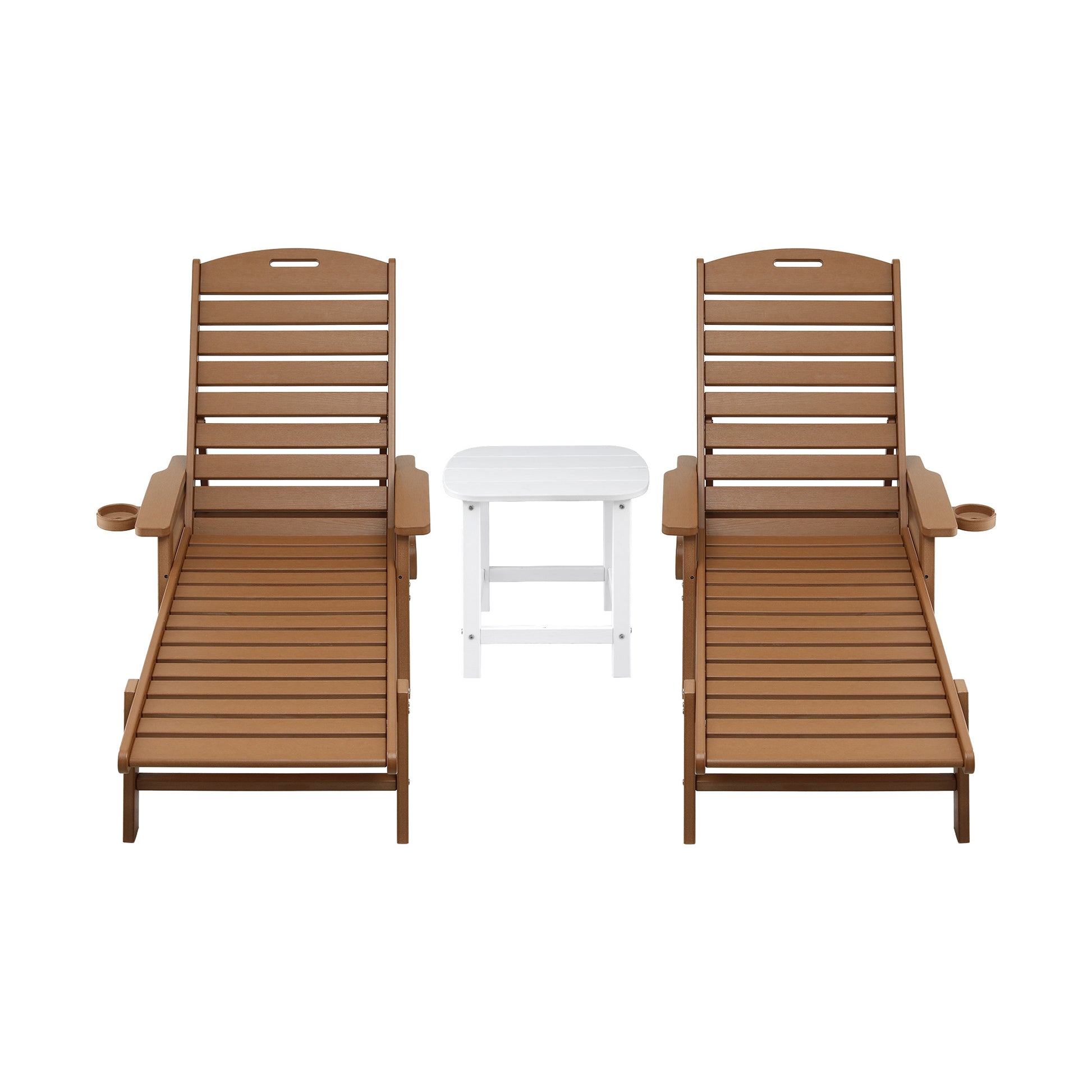 Gardeon Sun Lounge Lounger Table and Chairs Beach Chair HDPE Patio Outdoor Furniture Wheels Brown - Homecoze
