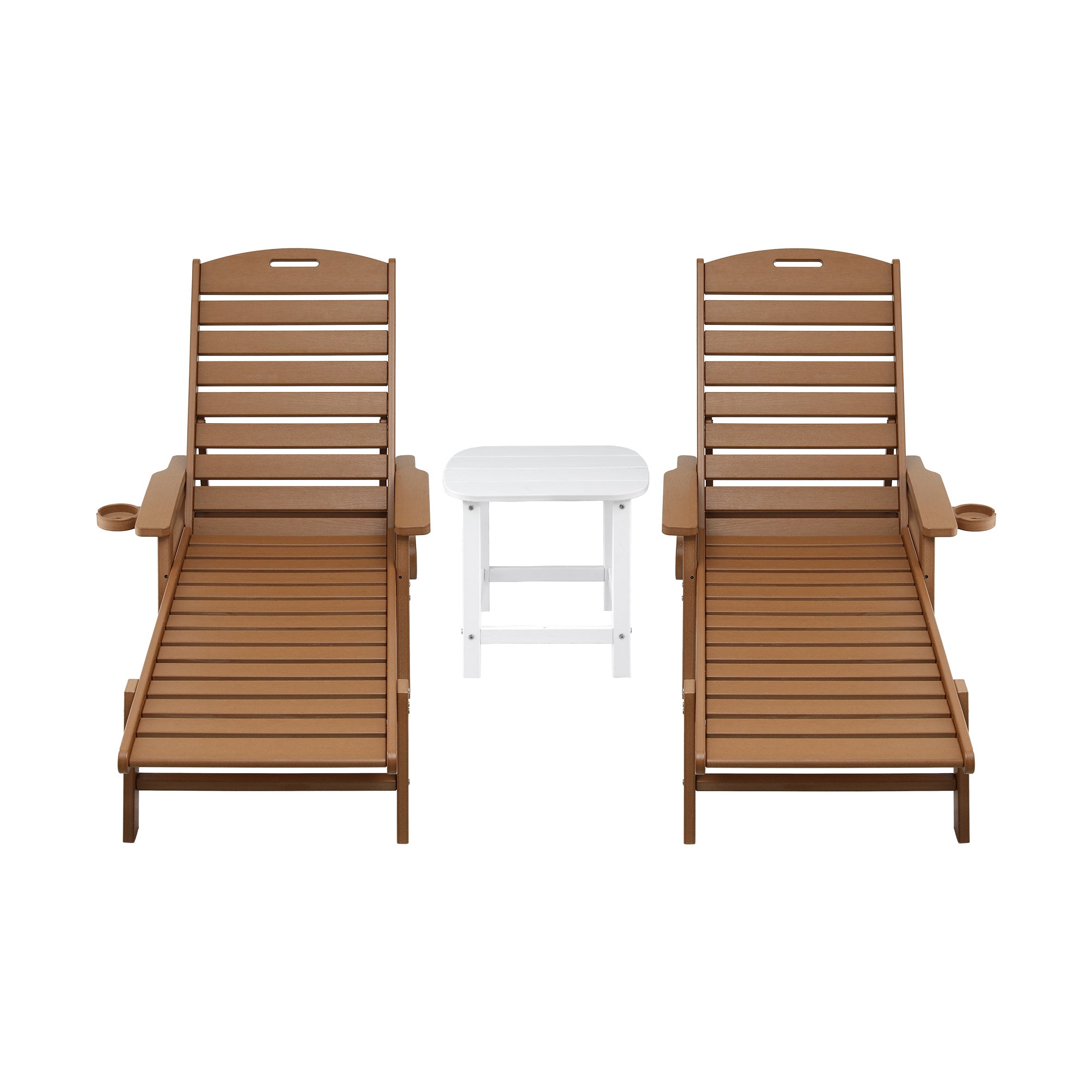 Gardeon Sun Lounge Lounger Table and Chairs Beach Chair HDPE Patio Outdoor Furniture Wheels Brown - Homecoze