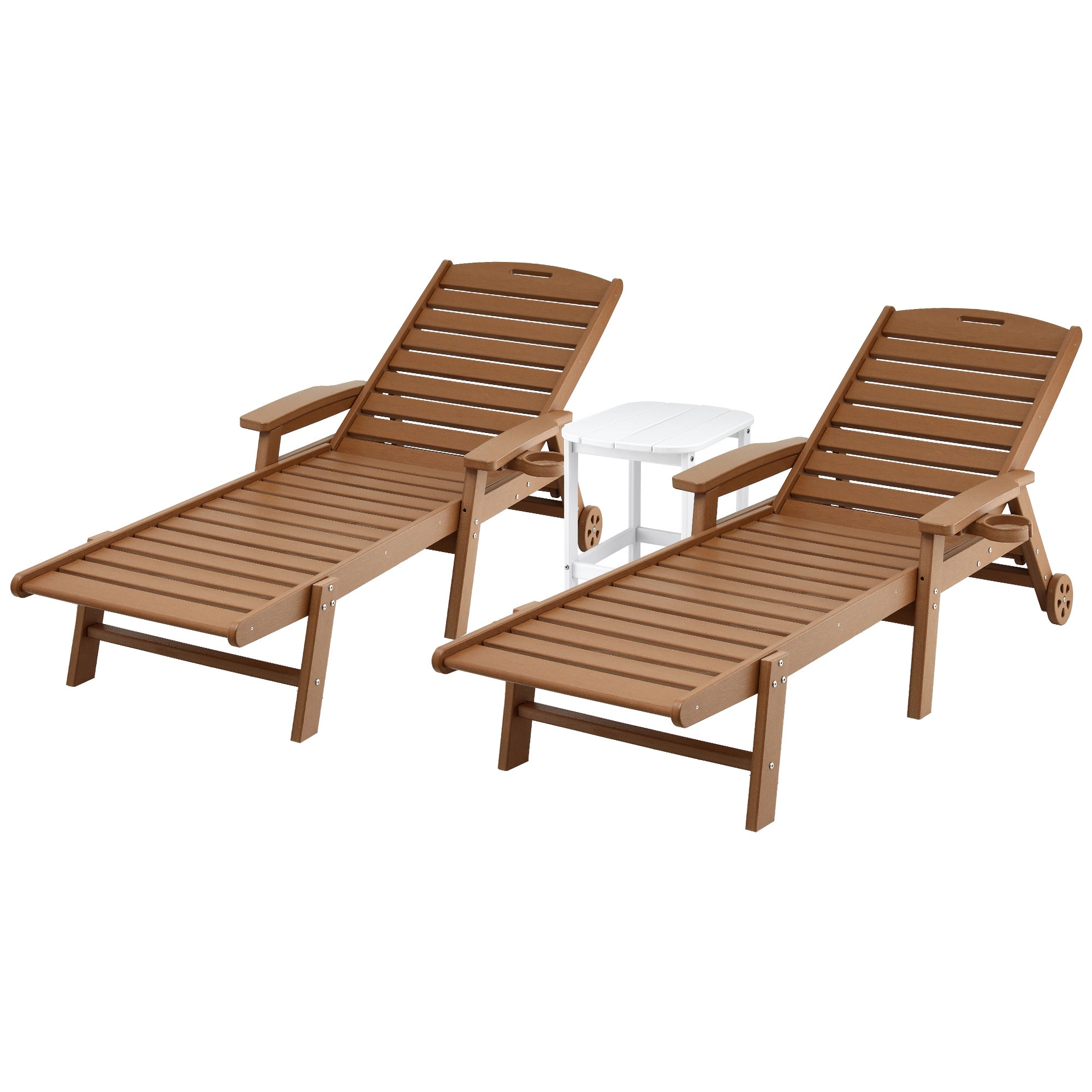 Gardeon Sun Lounge Lounger Table and Chairs Beach Chair HDPE Patio Outdoor Furniture Wheels Brown - Homecoze