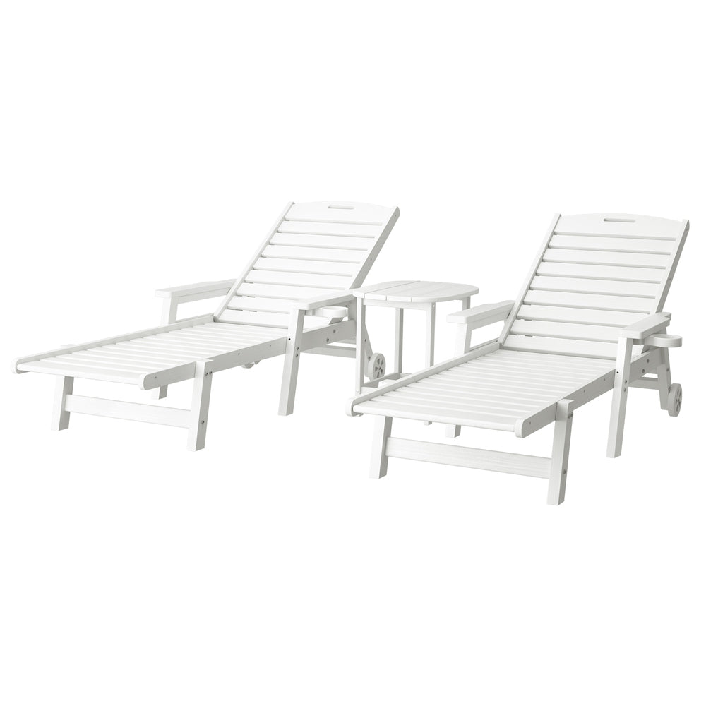 Gardeon Sun Lounge Lounger Beach Chair HDPE Patio Outdoor Furniture with Wheels White - Homecoze