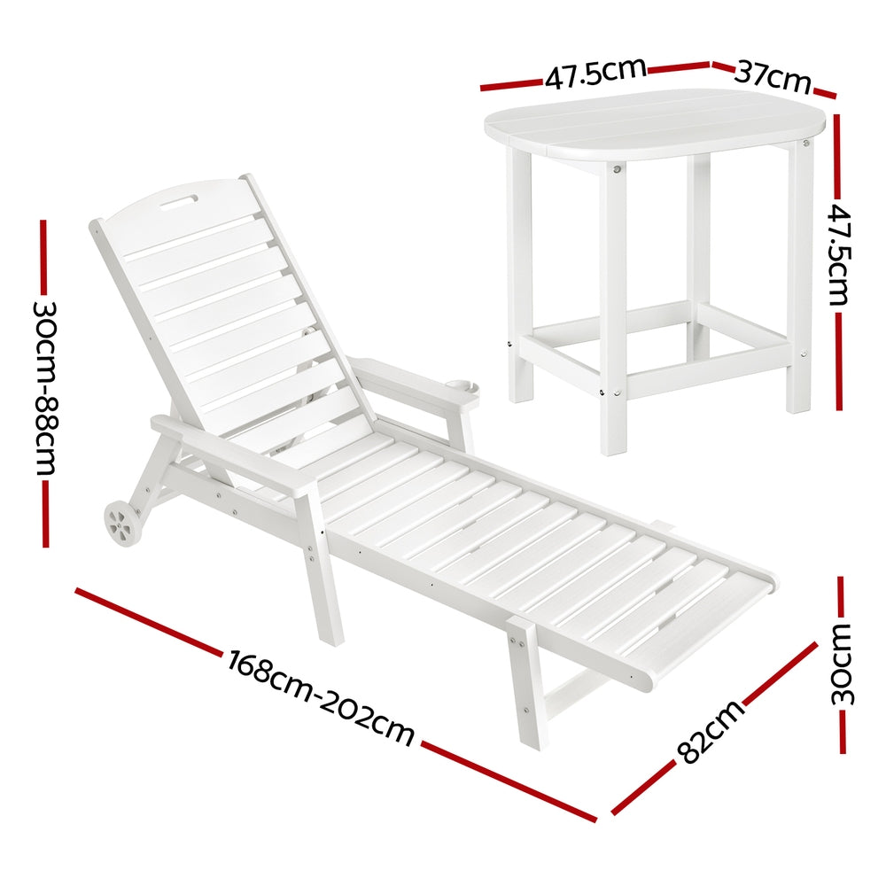 Gardeon Sun Lounge Lounger Beach Chair HDPE Patio Outdoor Furniture with Wheels White - Homecoze