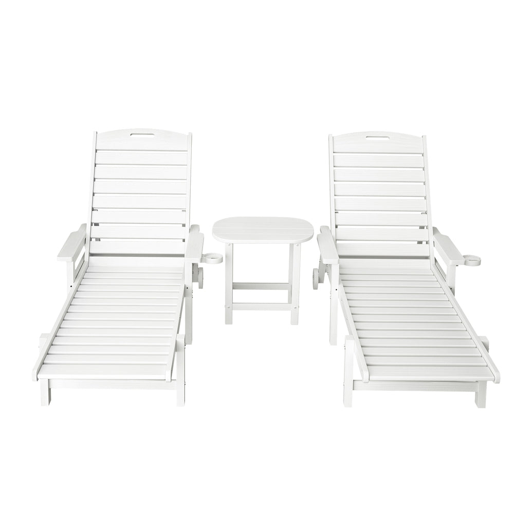 Gardeon Sun Lounge Lounger Beach Chair HDPE Patio Outdoor Furniture with Wheels White - Homecoze