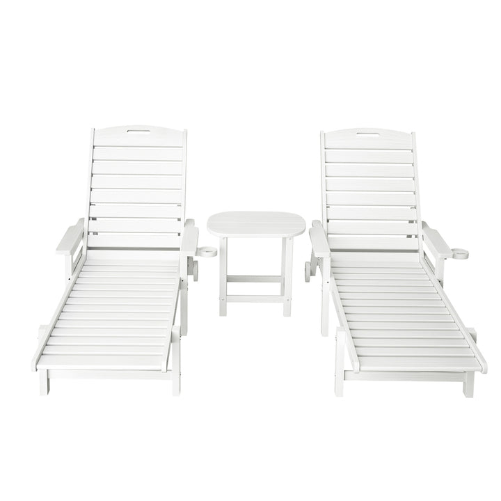 Gardeon Sun Lounge Lounger Beach Chair HDPE Patio Outdoor Furniture with Wheels White - Homecoze