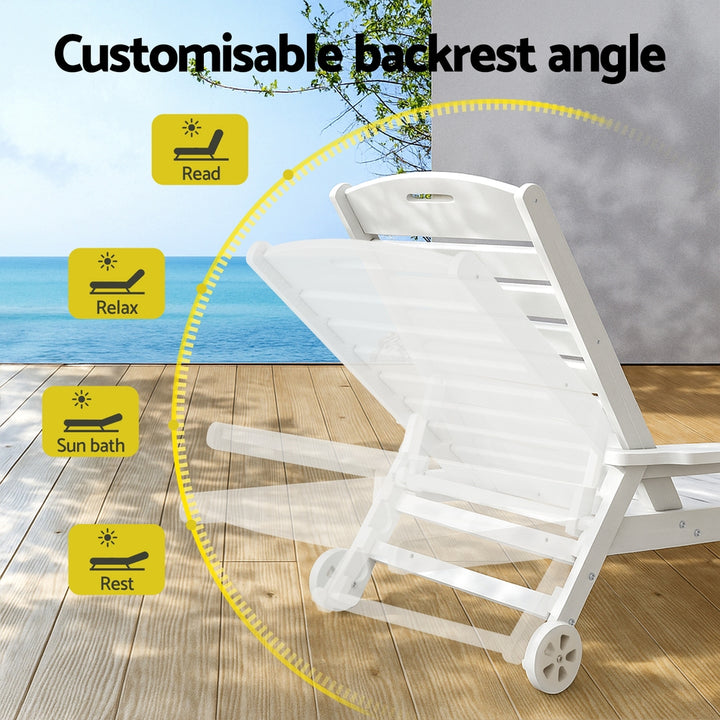 Gardeon Sun Lounge Lounger Beach Chair HDPE Patio Outdoor Furniture with Wheels White - Homecoze