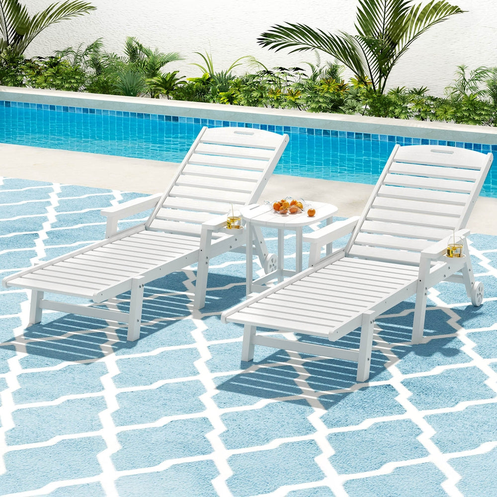 Gardeon Sun Lounge Lounger Beach Chair HDPE Patio Outdoor Furniture with Wheels White - Homecoze