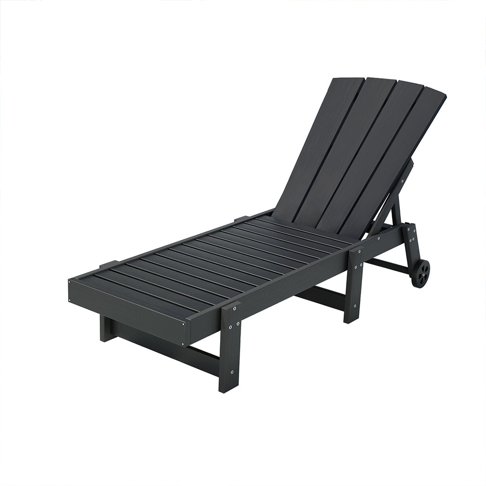 Gardeon Sun Lounge Beach Chair HDPE Adirondack Lounger Patio Outdoor Furniture with Wheels Black - Homecoze