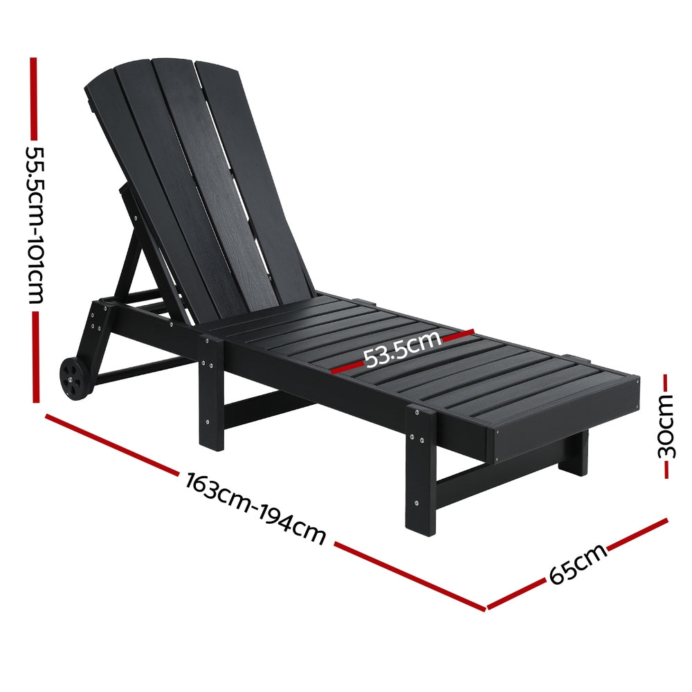 Gardeon Sun Lounge Beach Chair HDPE Adirondack Lounger Patio Outdoor Furniture with Wheels Black - Homecoze