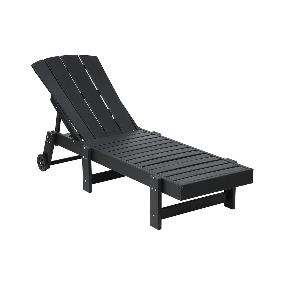 Gardeon Sun Lounge Beach Chair HDPE Adirondack Lounger Patio Outdoor Furniture with Wheels Black - Homecoze