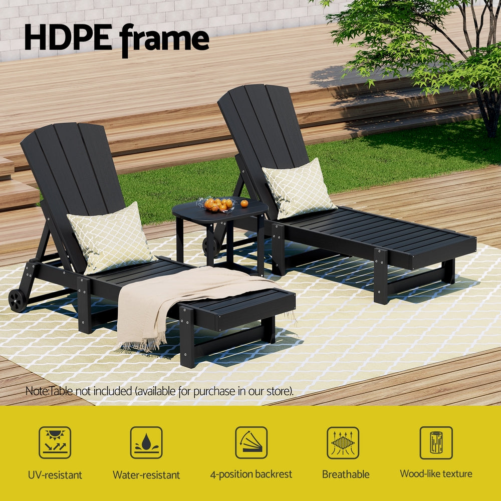 Gardeon Sun Lounge Beach Chair HDPE Adirondack Lounger Patio Outdoor Furniture with Wheels Black - Homecoze