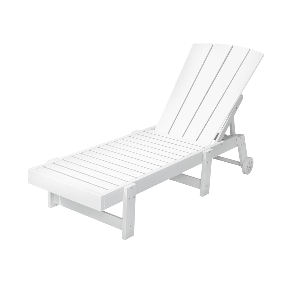 Gardeon Sun Lounge Beach Chair HDPE Adirondack Lounger Patio Outdoor Furniture with Wheels White - Homecoze