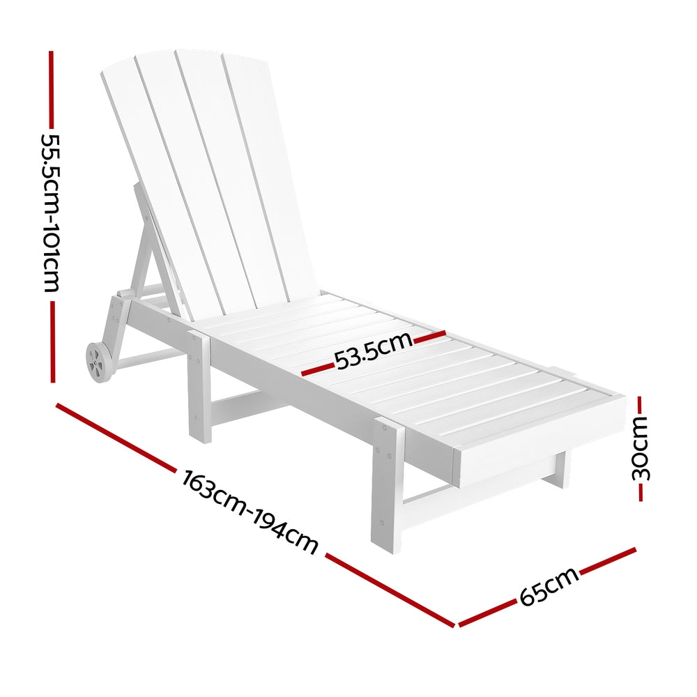 Gardeon Sun Lounge Beach Chair HDPE Adirondack Lounger Patio Outdoor Furniture with Wheels White - Homecoze