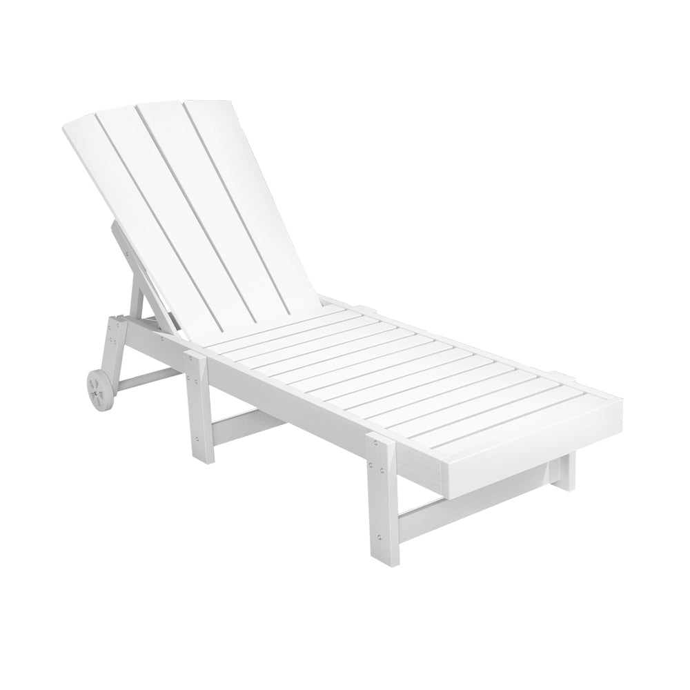 Gardeon Sun Lounge Beach Chair HDPE Adirondack Lounger Patio Outdoor Furniture with Wheels White - Homecoze