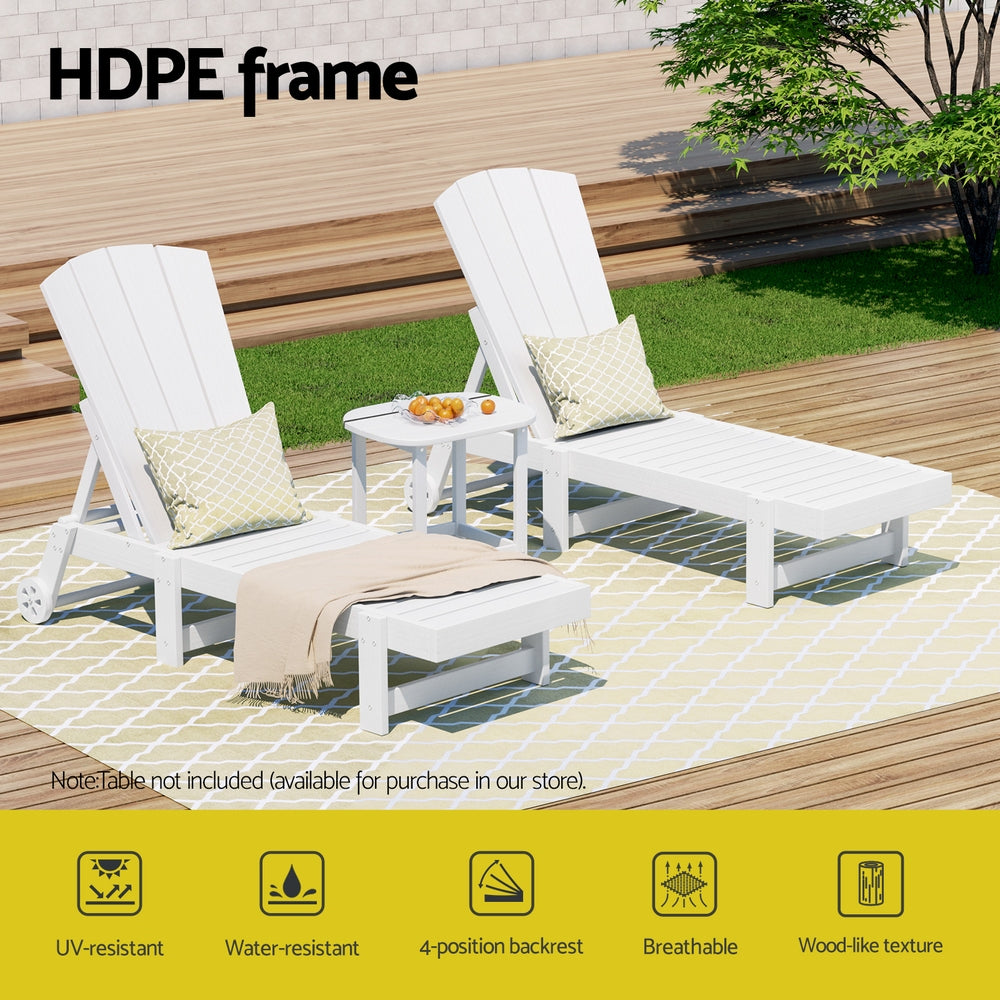 Gardeon Sun Lounge Beach Chair HDPE Adirondack Lounger Patio Outdoor Furniture with Wheels White - Homecoze