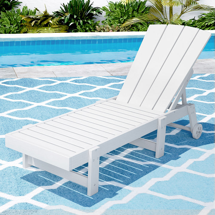 Gardeon Sun Lounge Beach Chair HDPE Adirondack Lounger Patio Outdoor Furniture with Wheels White - Homecoze