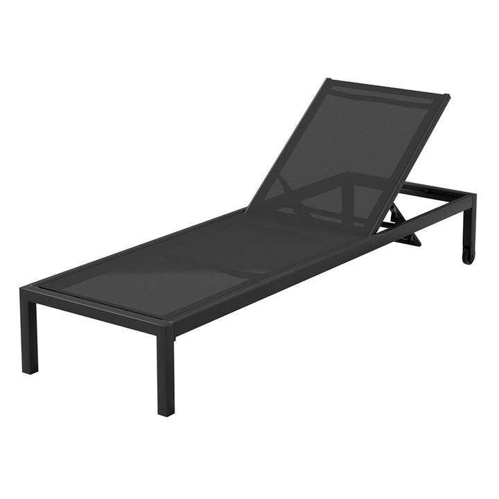 Outdoor Aluminium Sun Lounger with Wheels - Black