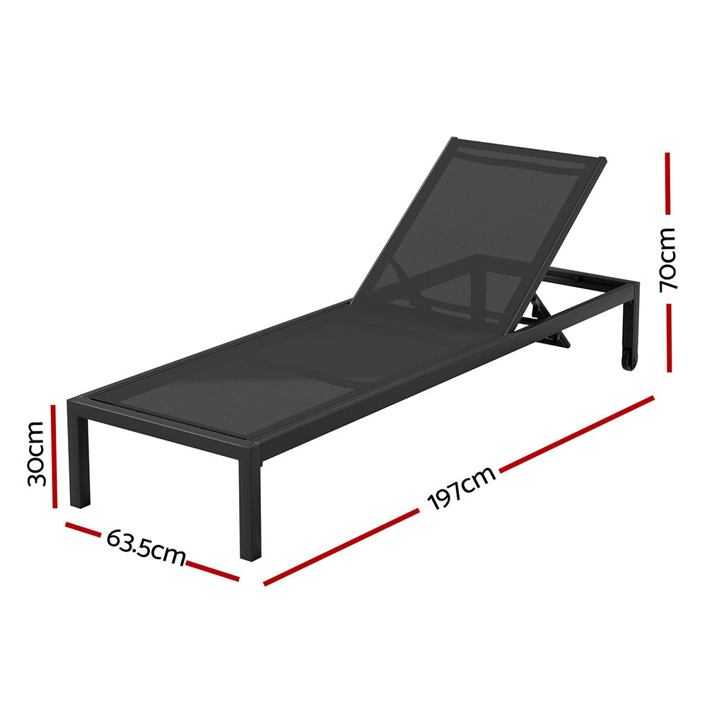 Outdoor Aluminium Sun Lounger with Wheels - Black - Homecoze