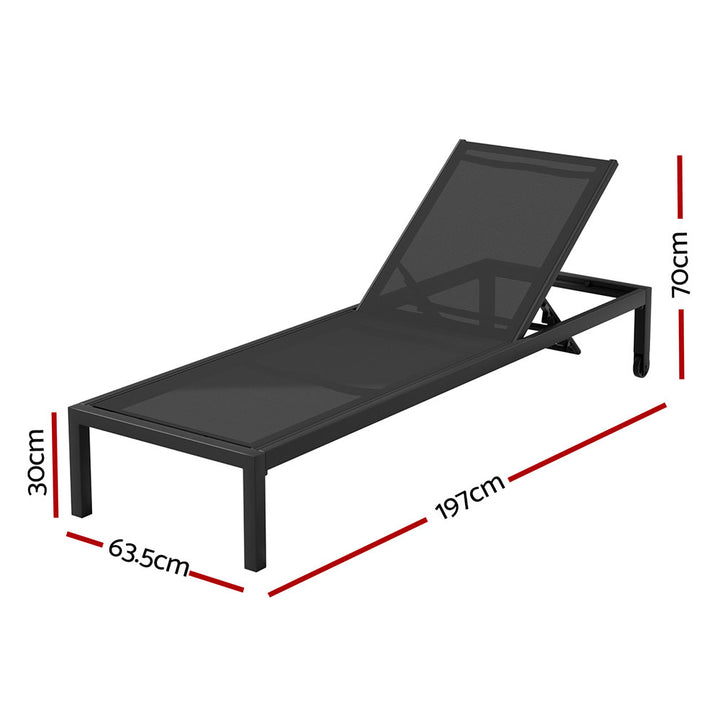 Outdoor Aluminium Sun Lounger with Wheels - Black