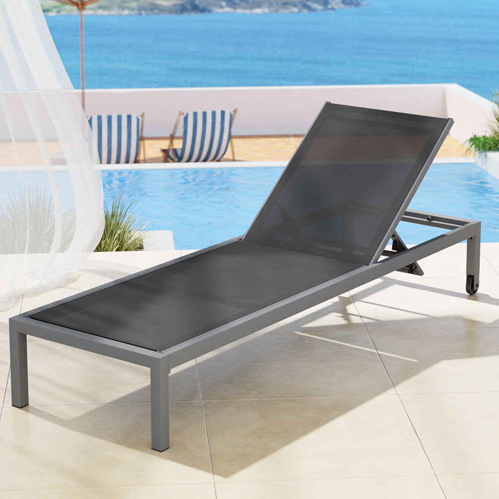 Outdoor Sun Lounger with Wheels - Grey - Homecoze