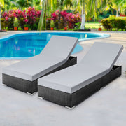 Set of 2 Cushioned Wicker Sun Lounges - Black & Grey/Beige/Red - Homecoze