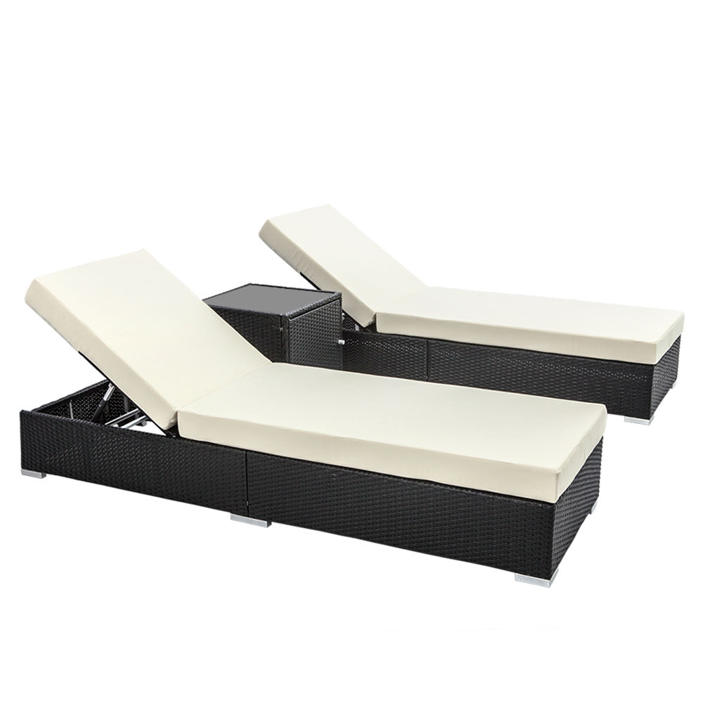 3PC Wicker Sun Lounge Set - Black & Grey/Beige/Red - Homecoze