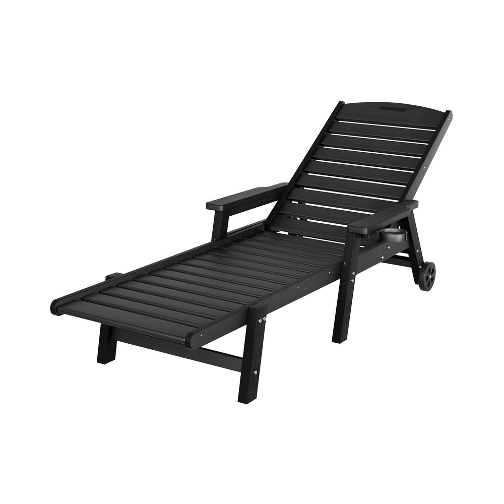 Gardeon Sun Lounge Lounger Beach Chair HDPE Patio Outdoor Furniture with Wheels Black - Homecoze