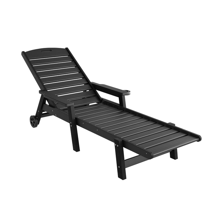 Gardeon Sun Lounge Lounger Beach Chair HDPE Patio Outdoor Furniture with Wheels Black - Homecoze