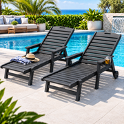Set of 2 Outdoor HDPE Sun Lounges with Wheels – Black