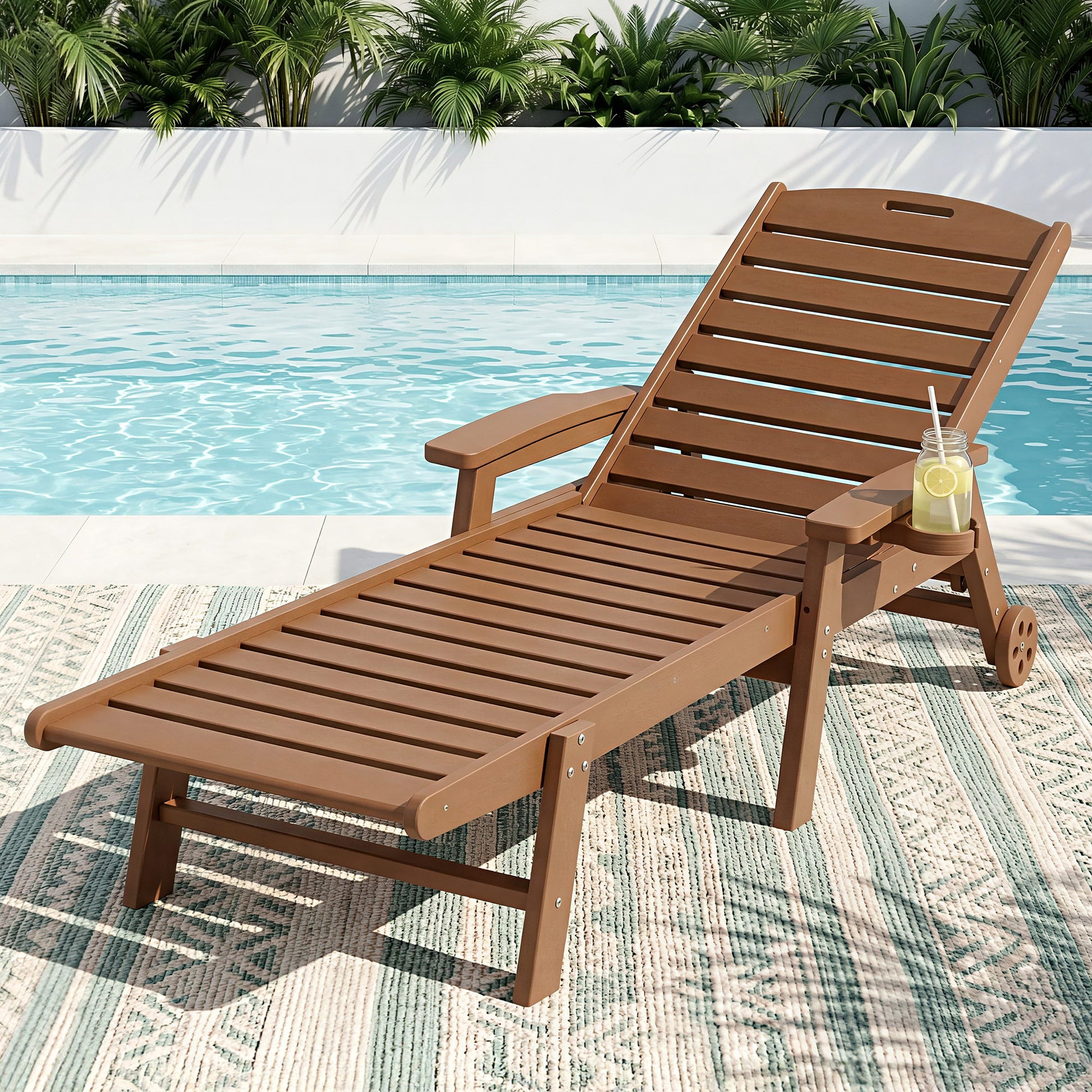 Gardeon Sun Lounge Lounger Beach Chair HDPE Patio Outdoor Furniture with Wheels Brown - Homecoze
