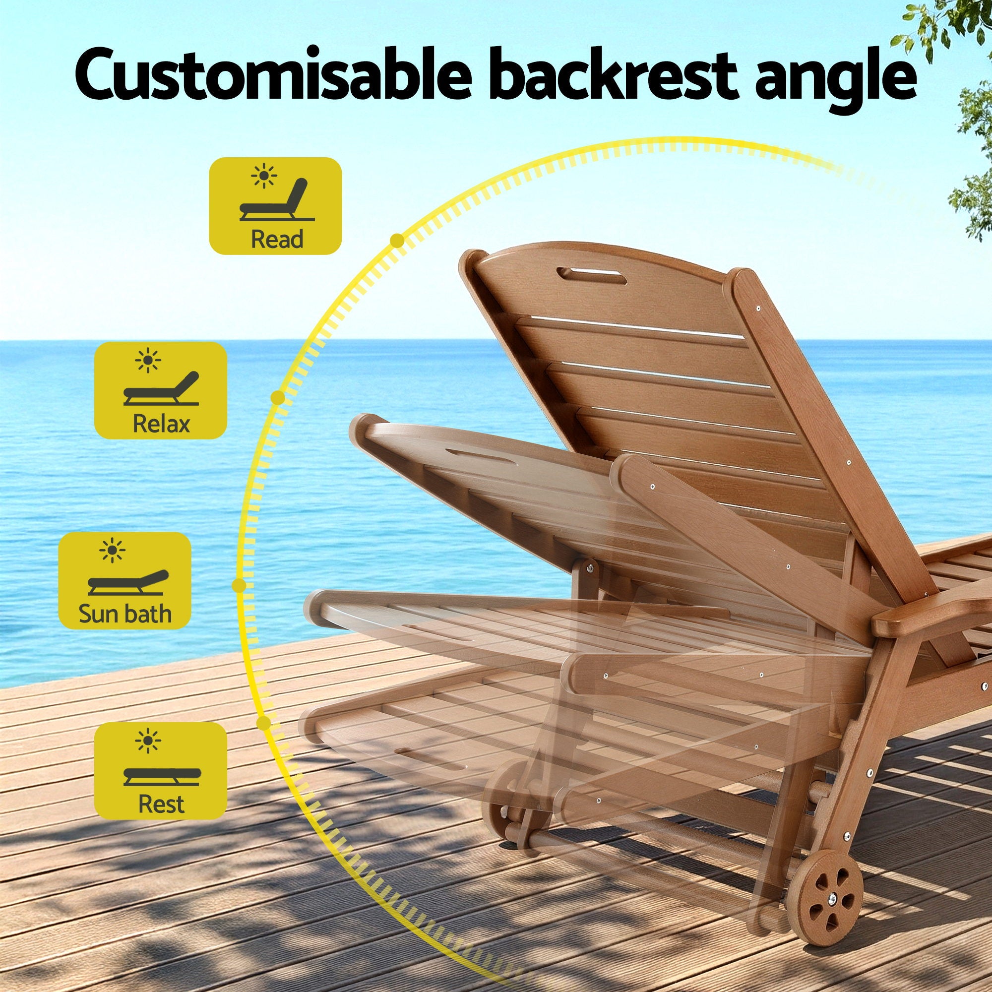 Gardeon Sun Lounge Lounger Beach Chair HDPE Patio Outdoor Furniture with Wheels Brown - Homecoze