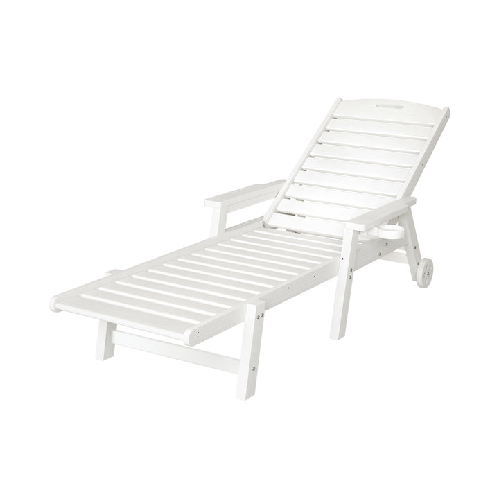 Gardeon Sun Lounge Lounger Beach Chair HDPE Patio Outdoor Furniture with Wheels White - Homecoze