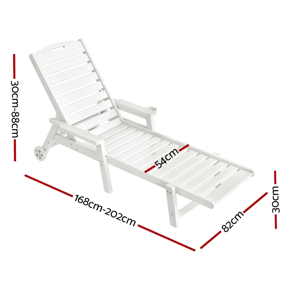 Gardeon Sun Lounge Lounger Beach Chair HDPE Patio Outdoor Furniture with Wheels White - Homecoze