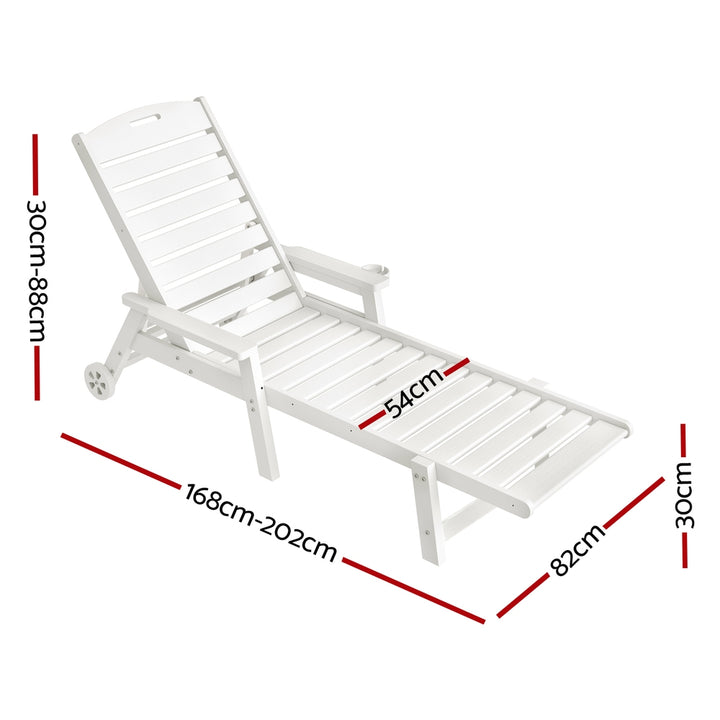 Gardeon Sun Lounge Lounger Beach Chair HDPE Patio Outdoor Furniture with Wheels White - Homecoze