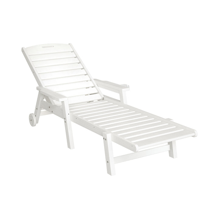 Gardeon Sun Lounge Lounger Beach Chair HDPE Patio Outdoor Furniture with Wheels White - Homecoze