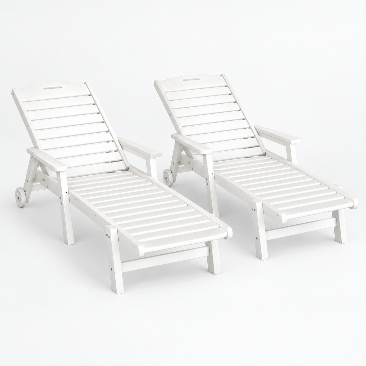 Set of 2 Outdoor HDPE Sun Lounges with Wheels – White