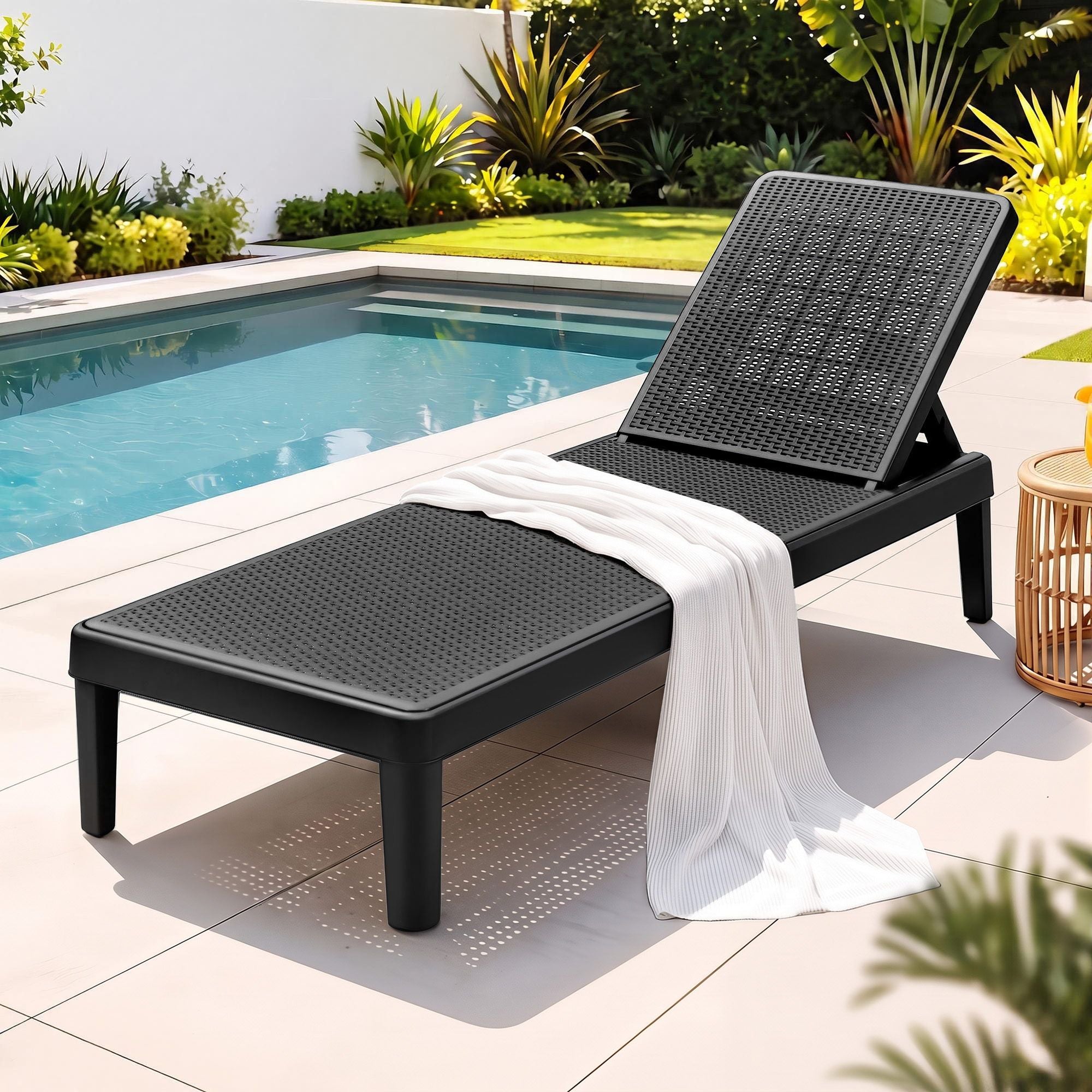 5-Position Plastic Rattan Outdoor Sun Lounge – Black