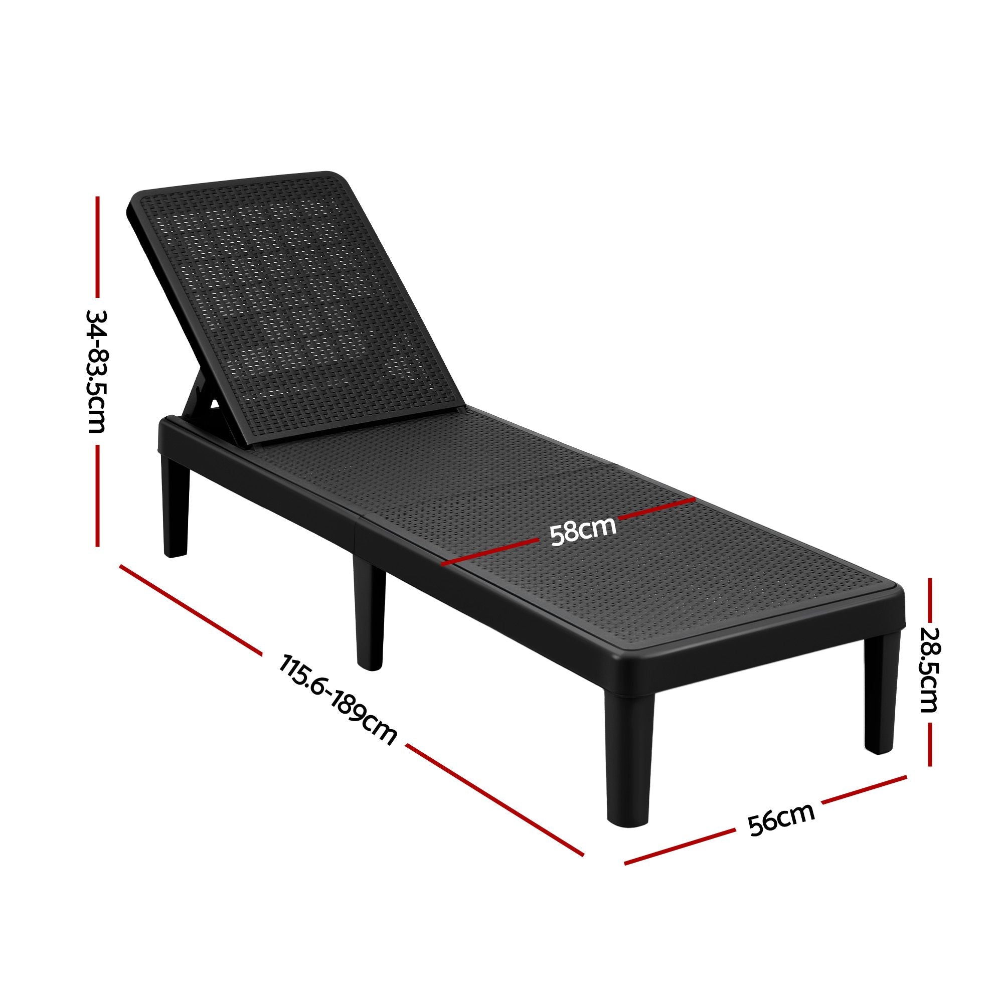 5-Position Plastic Rattan Outdoor Sun Lounge – Black