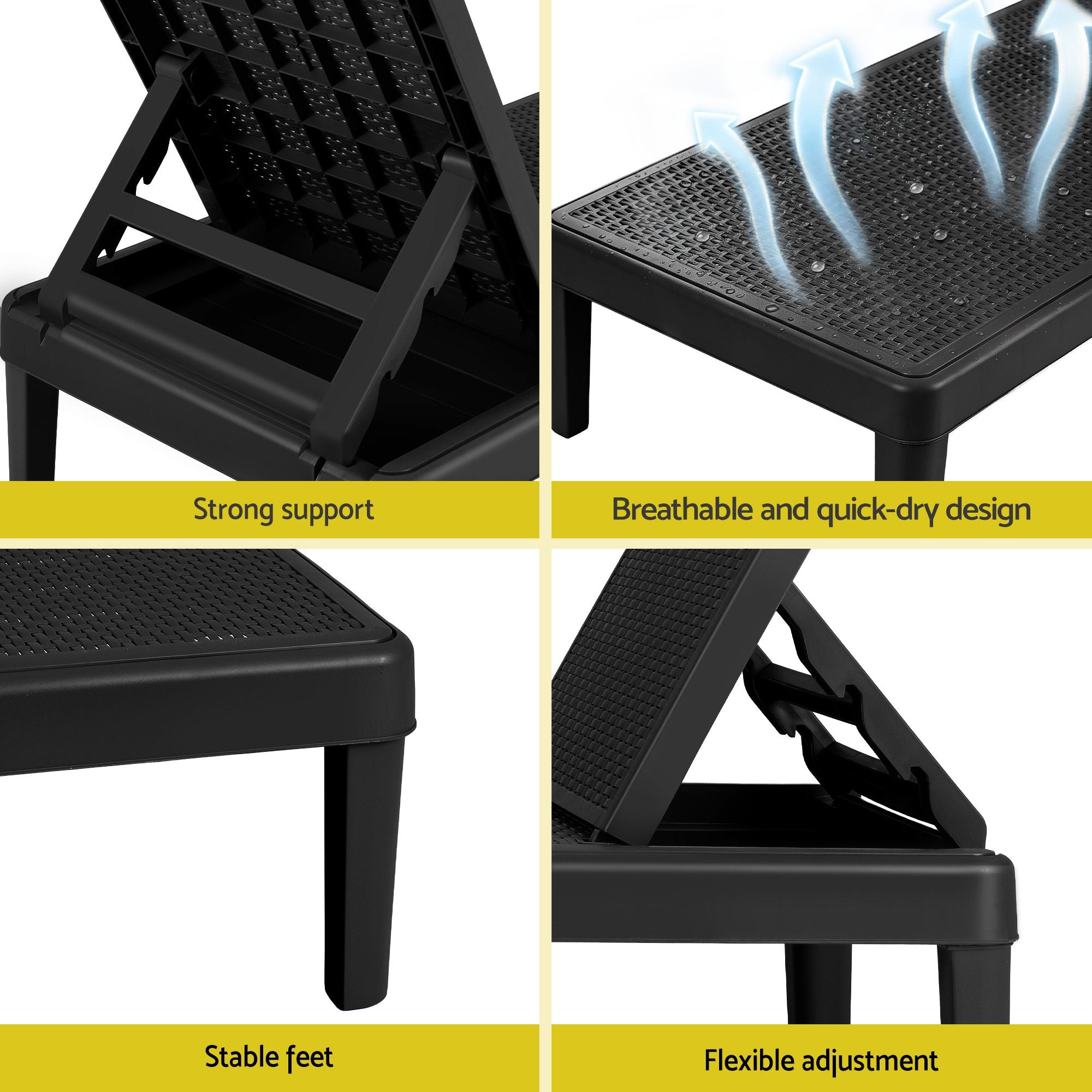 5-Position Plastic Rattan Outdoor Sun Lounge – Black