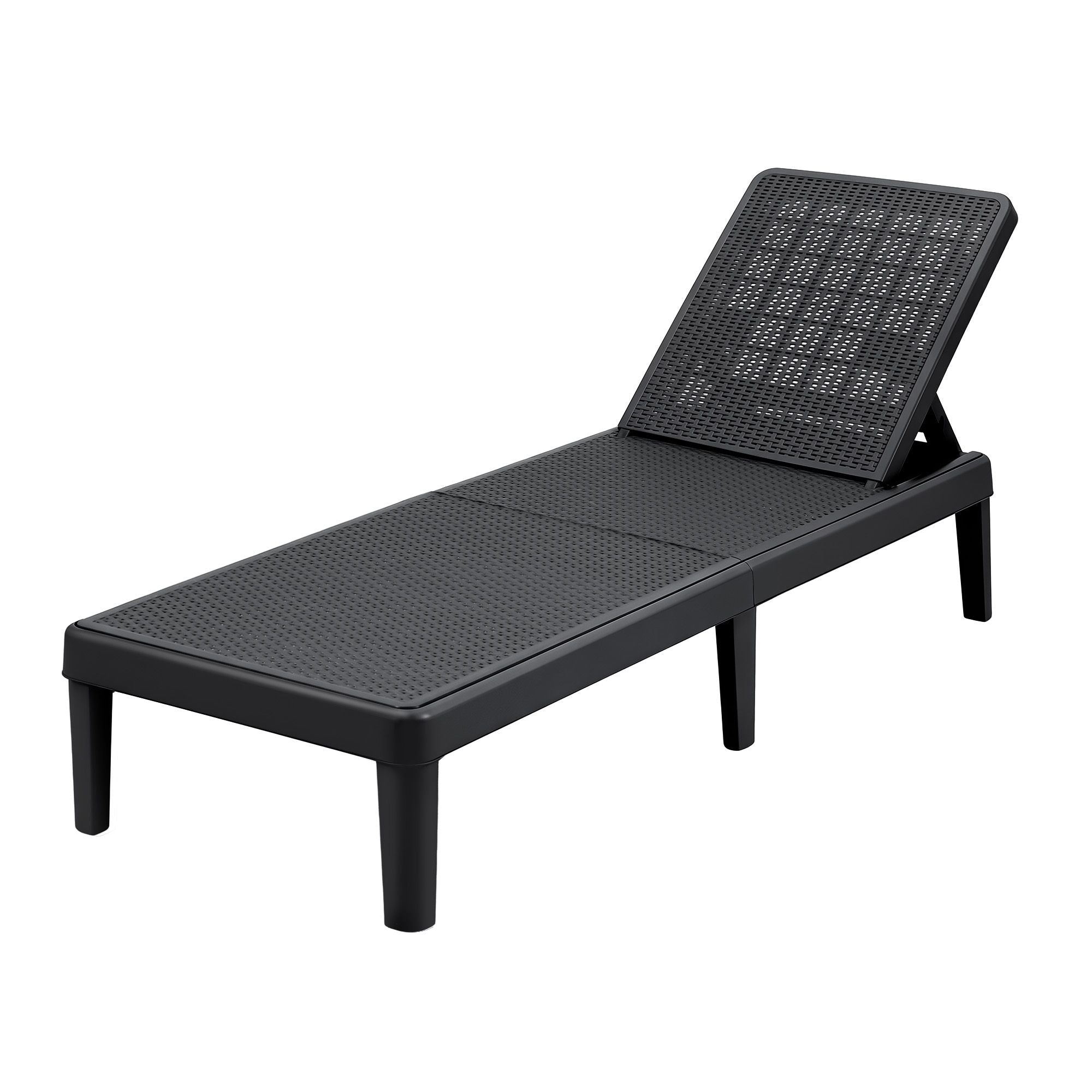5-Position Plastic Rattan Outdoor Sun Lounge – Black
